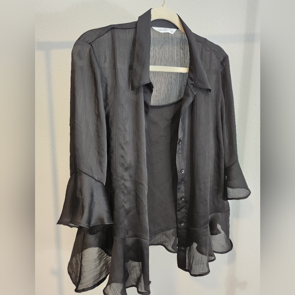 Nine West L Elegant Black Sheer Women's Top